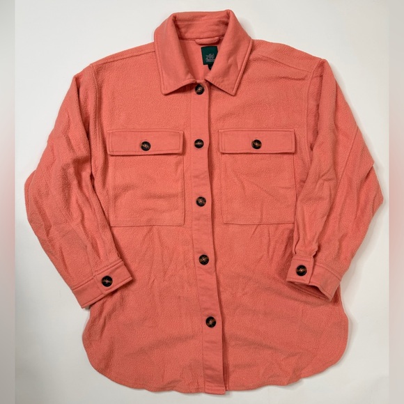 wild fable Jackets & Blazers - Pink Shacket Brushed Oversized Long Sleeve Button Down Shirt Jacket Fleece Plaid